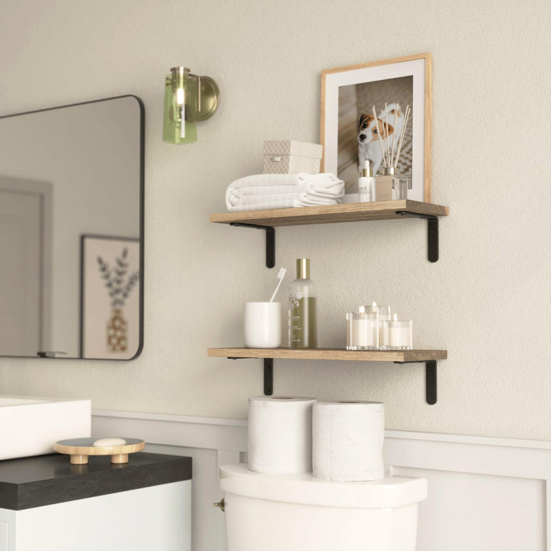 Rustic Wood Shelves Set Of 2, Farmhouse Style Floating Shelf For Wall Décor, Hanging Shelves For Room