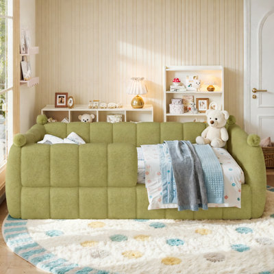 Lit simple tapissier pour enfant, lit simple Montessori avec rails de sécurité, cadre pour lit d'enfant bas au sol