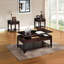 Table basse en noyer avec plateau relevable et espace pour les couvertures