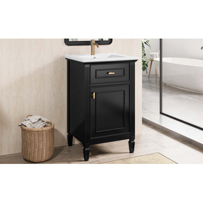 20-Inch Bathroom Vanity With Sink,Solid Wood Legs,Adjustable Shelf,Tilt-Out Drawer,Zinc Alloy Knobs, Modern Freestanding Cabinet For Small Bathroom