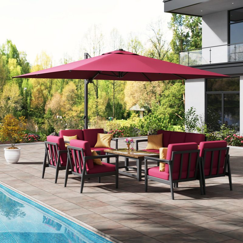 Moona 156'' x 120'' Rectangular Cantilever Umbrella, Red