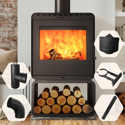 3200 Square Feet Direct Vent Freestanding Wood Burning Stove Wood Pellets Burner Natural Vent Fireplace (with Specific Installation Tools)
