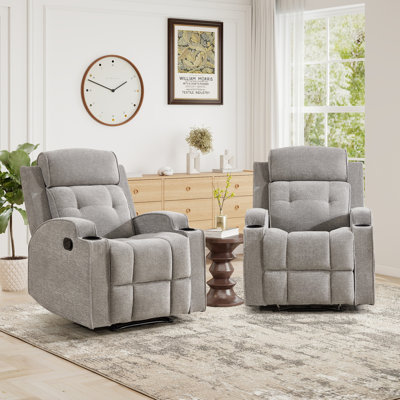 31.5'' Wide Manual Recliner Chair With Dual Cup Holders And Soft Microfiber Upholstery(Set Of 2)