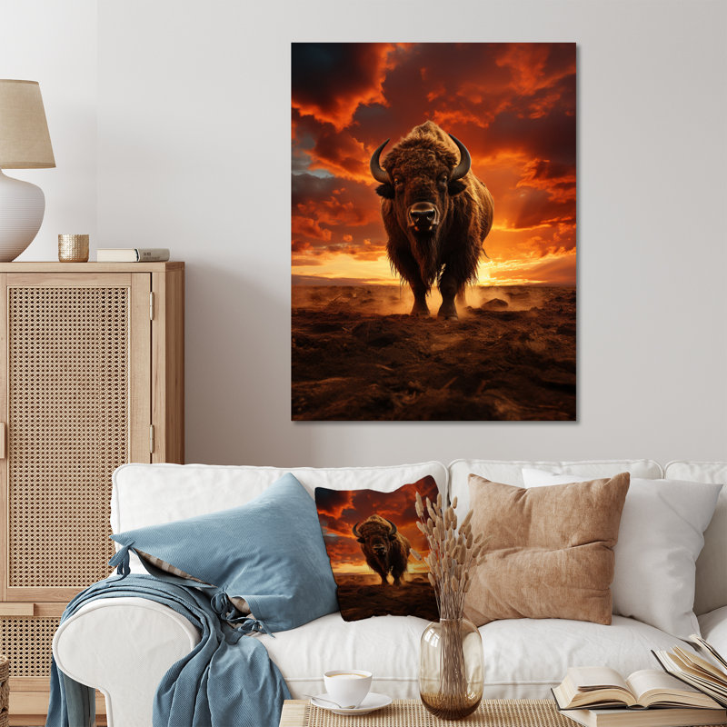 Orange orange et brun Buffalo Silhouette - animaux, art mural en métal bison, H 20 po x l 12 po x P 1 po