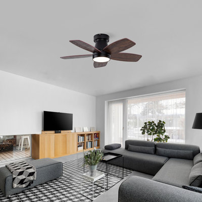 Ventilateur de plafond à 5 pales de 35 pouces, ventilateur de plafond moderne avec pales en bois massif et éclairage à DEL. Convient pour la cuisine, le salon et la terrasse