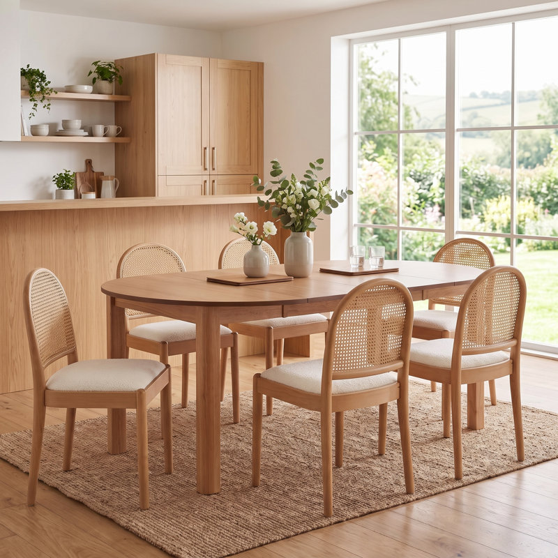 Chaises de salle à manger en rotin, chaises de salle à manger rembourrées en lin avec dossiers, chaises de cuisine modernes avec pieds en bois pour la salle à manger