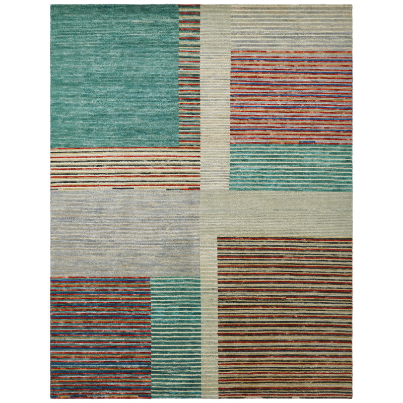 Axim Verdant & Ember Striped Hand-Knotted Wool Area Rug, Rectangle 10' x 14'