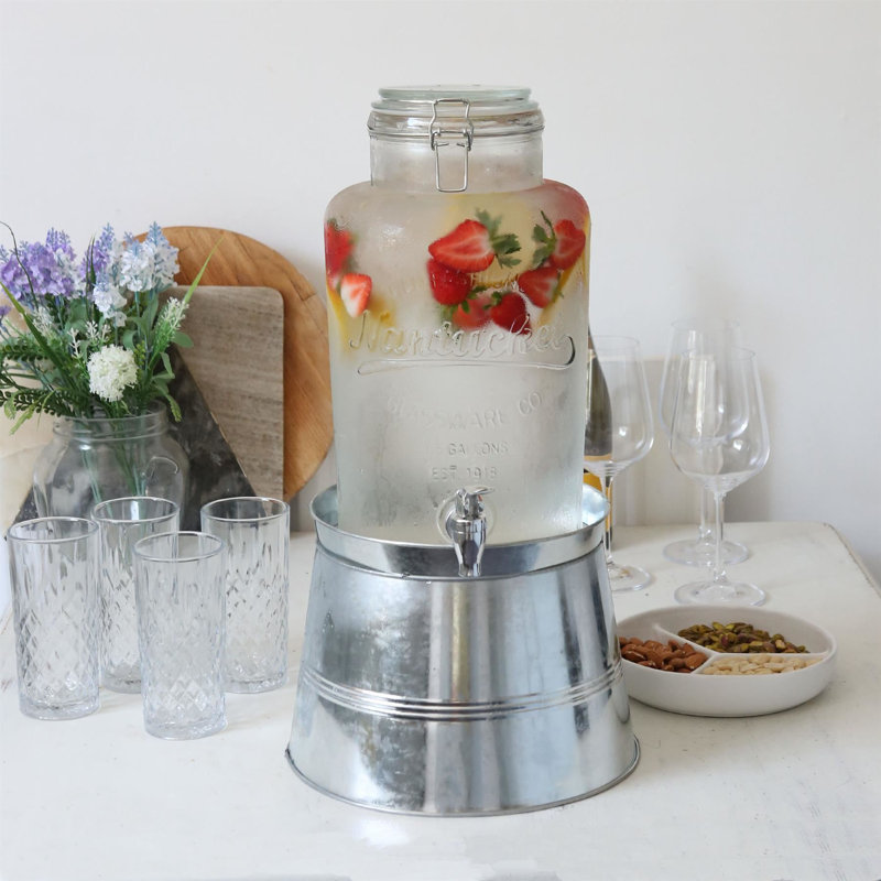 Rink Drink Glass Drinks Dispenser with Tap & Bucket Stand, Silver, 8.7L