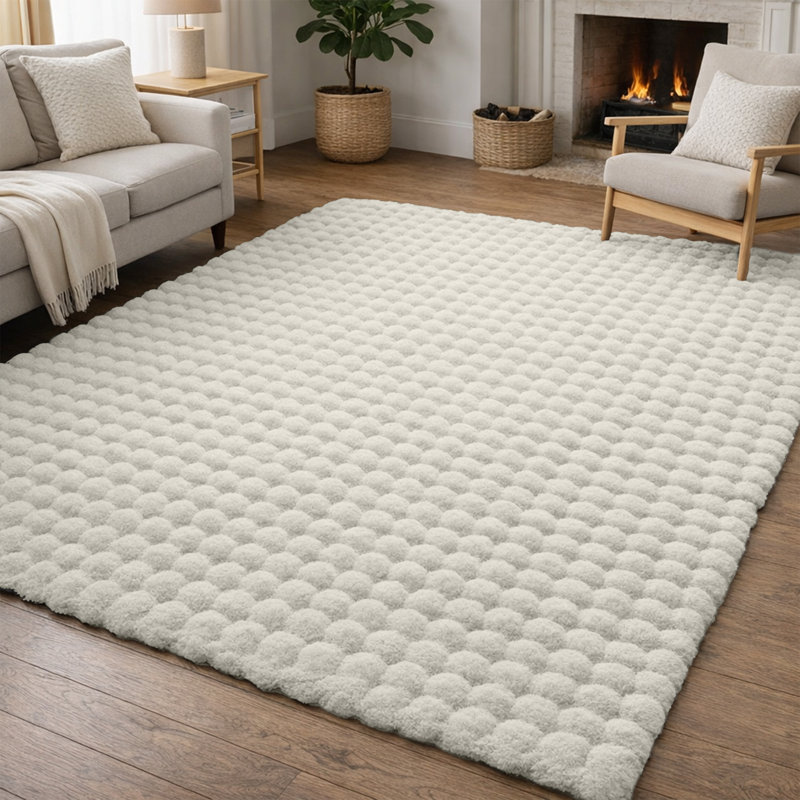 Modern Bubble Textured Shag Area Rug, Cream, Rectangle 80 x 150 cm