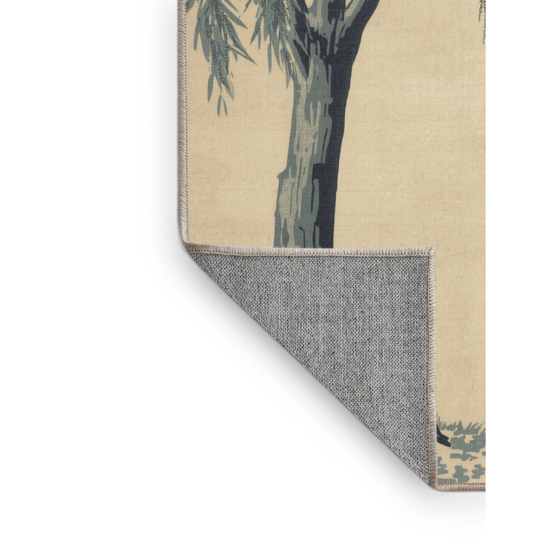 Machine Washable Orlandra Willow Tree French Country Vintage Look Rug in Beige – Beige Binding, 8' Round