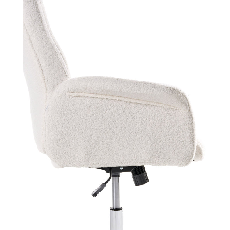 Office Chair with Headrest, Off White Boucle