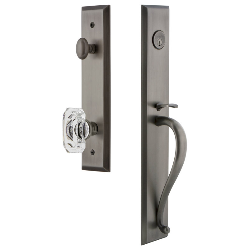 Fifth Avenue One-Piece Handleset with Single Cylinder Deadbolt and S Grip with Baguette Clear Crystal Knob, 2.75"