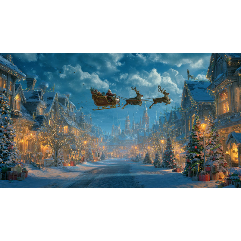 Père Noël au-dessus de la ville, art mural sur toile, 24 po x 42 po