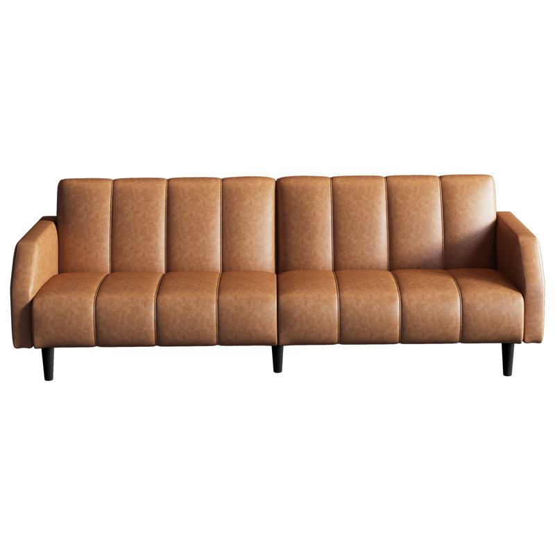 77.56" Faux Leather Convertible Sofa, Futon Couch with Adjustable Backrest for Small Spaces, Living Room, Office, Brown