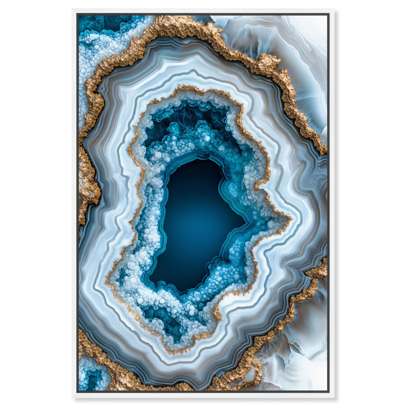 «Godeed Geode Eye II», art mural géode bleue par Art Remedy, H 31 po x l 21 po, Cadre flottant, Noir