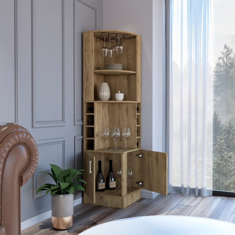 Bar moderne avec 8 casiers à vin - H 71,41 po x l 18,71 po x P 18,71 po, Blanc
