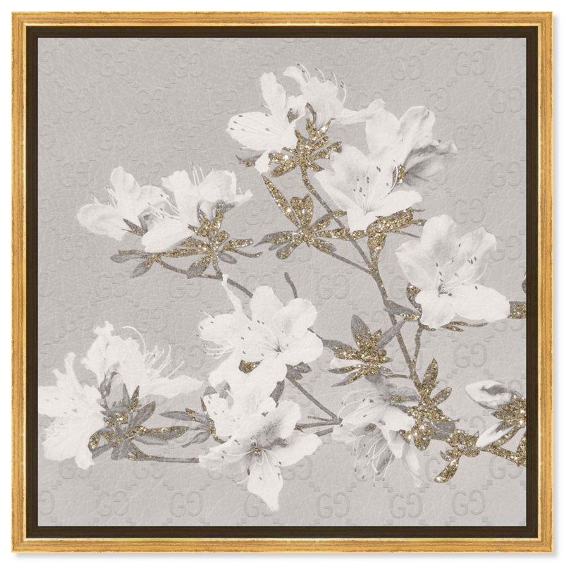 Art floral blanc sur toile élégant, Cadre noir, H 21 po x l 21 po