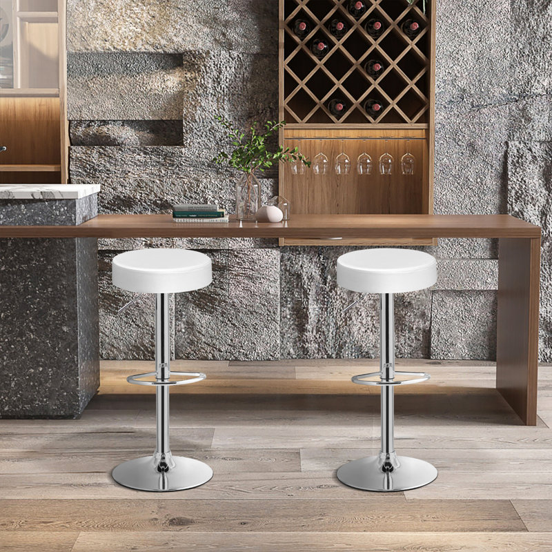 Armīns Swivel Upholstered Adjustable Height Counter Stool with Metal Frame, White, 2