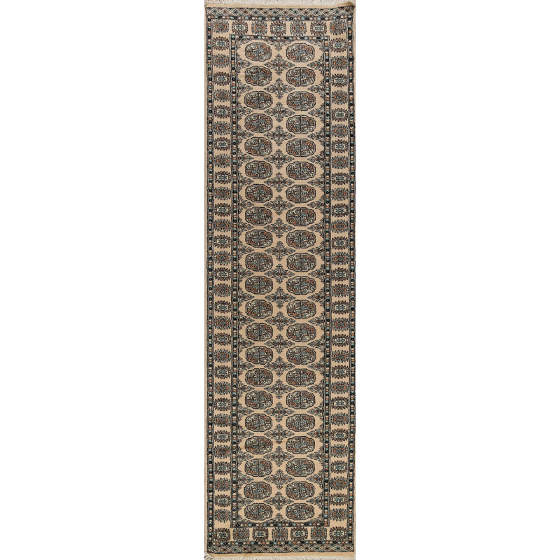 Tapis de couloir unique en laine noué à la main de style nouvel âge de 2 pi 7 po x 10 pi 1 po beige / noir / bleu