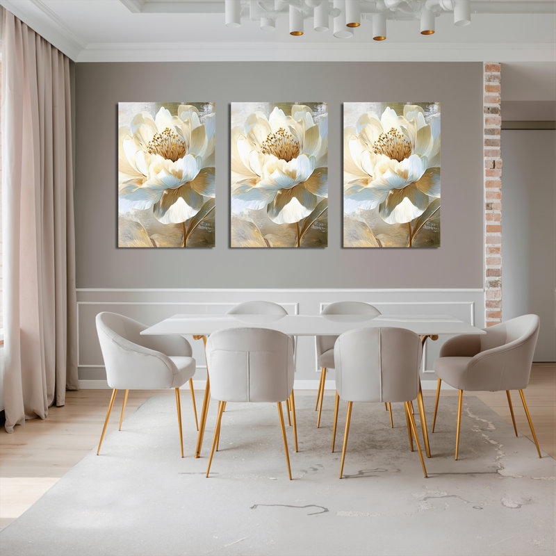 Élégante fleur de lotus, reproduction d'art sur toile, ensemble de 3, H 18 po x l 36 po