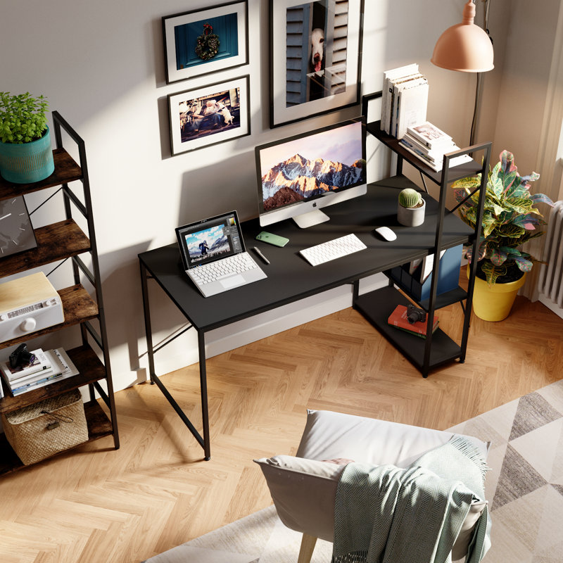 Metal Base Computer Desk, Black, 121cm H x 141cm W x 64cm D