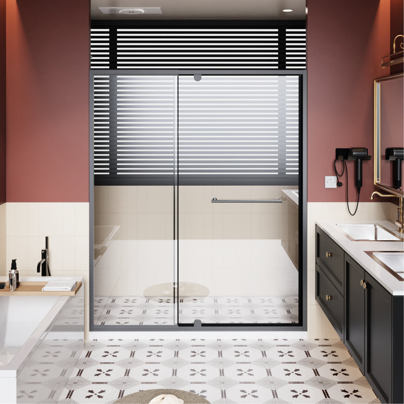 60 In W 72 H Pivot Shower Door, 1/4 Inch Clear Tempered Glass, Black Stainless Steel Handle, Adjustable Width, High - Quality Hinges Width Height Swing Finish, Magnetic Seal For Silent Closing,