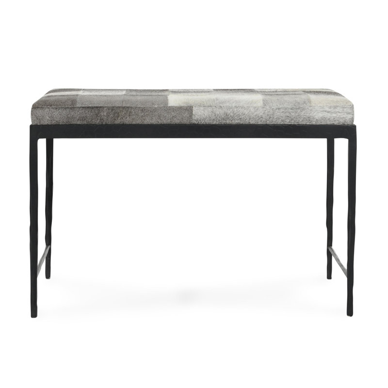 Achen Leather Hide Ottoman Bench, Gray, 18.5" H x 28" W x 16" D