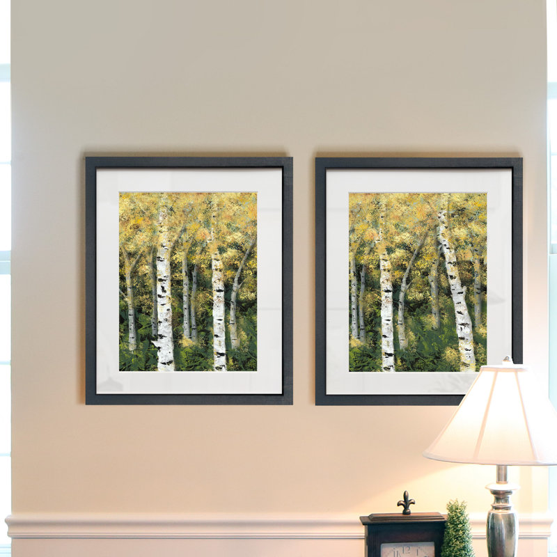 Bouleau Treeline II-ensemble de 2 reproductions d’art sur papier encadrée
