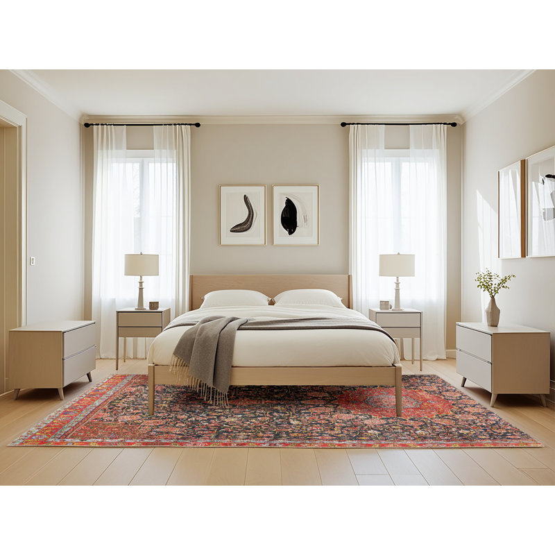 Rouge Java/bleu/gris Tapis décoratif, Rectangle 5 pi x 8 pi