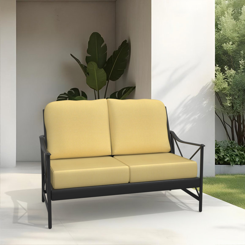 Amala Sunbrella® Indoor/Outdoor Loveseat Cushion, Yellow/Tan Sunbrella®