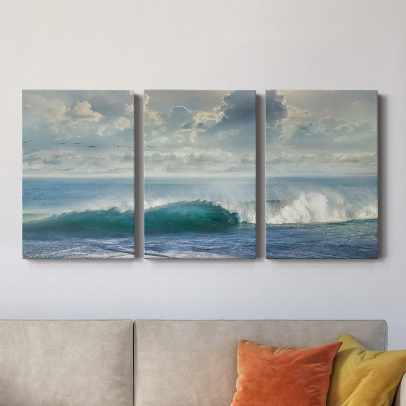Regarder les vagues - Toile tendue avec châssis de qualité supérieure - Prêt à être accroché, H 18 po x l 36 po x P 1 po
