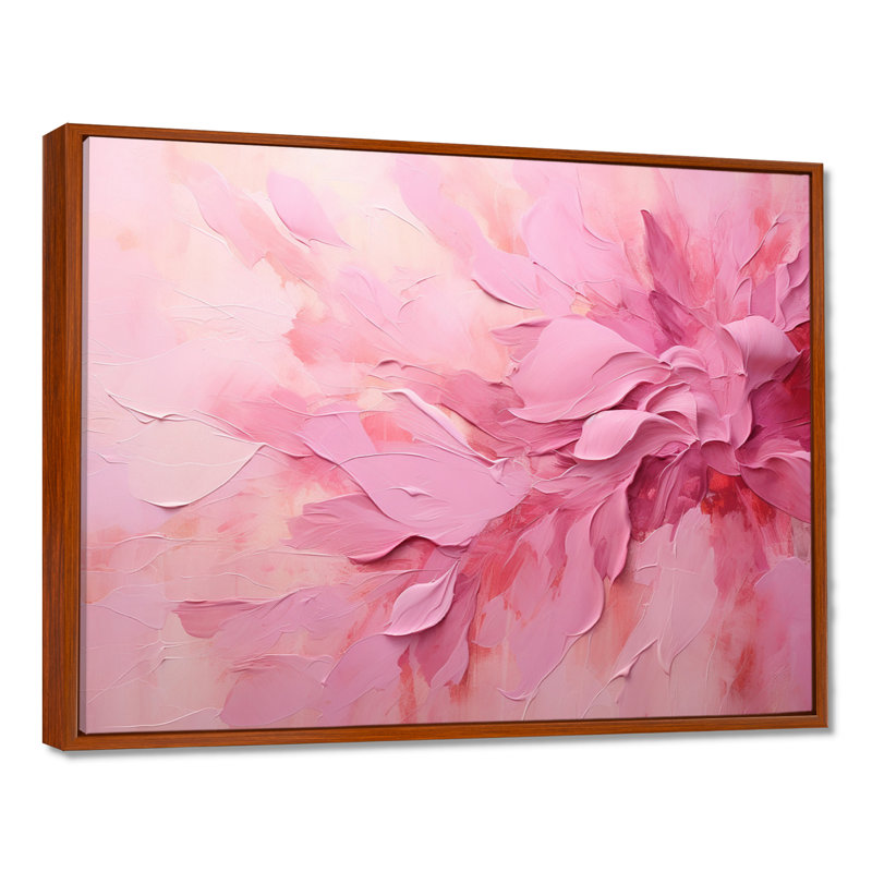 Or et rose, rivière abstraite minimale - art mural Fuschia, H 30 po x l 40 po x P 1,5 po, Cadre flottant brun