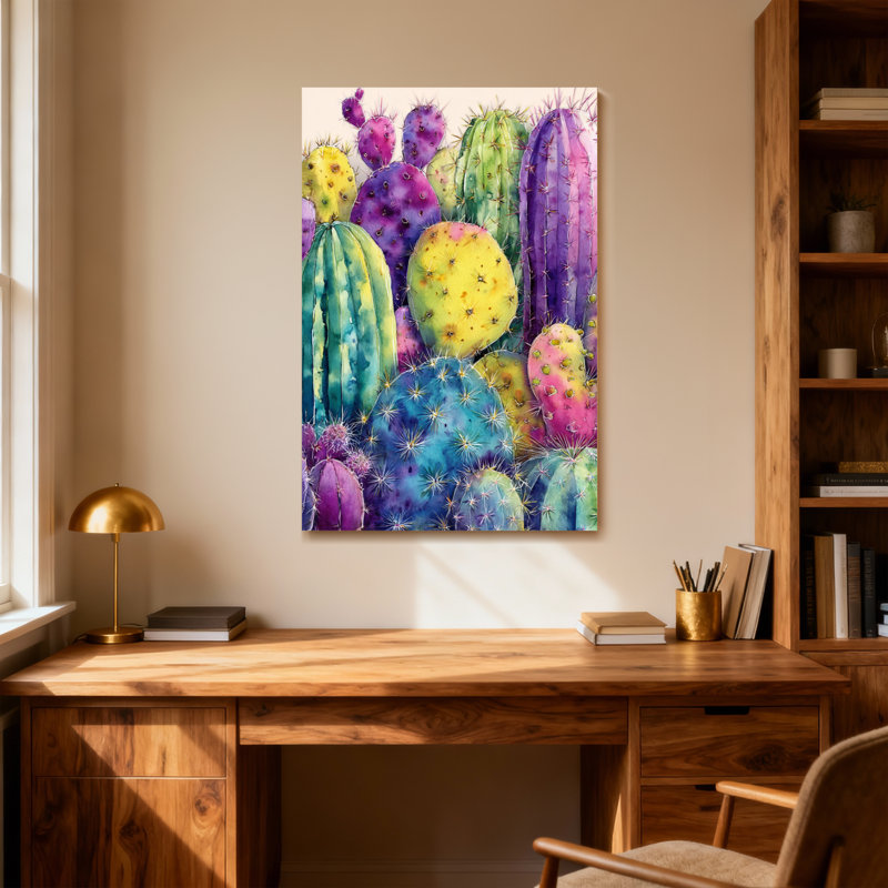 Plantes et fleurs, impression de cactus colorés à l'aquarelle, H 20 po x l 30 po