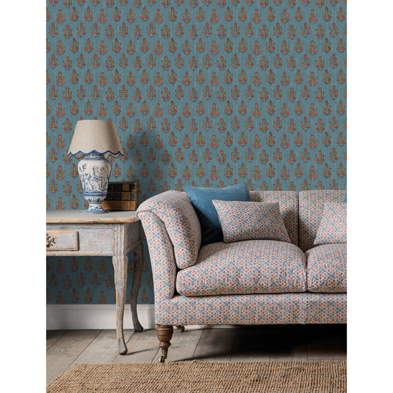House Small Prints Grantly Fabric, Indigo/Red