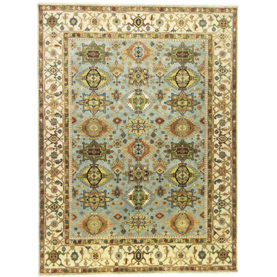Light Blue Geometric Tribal 9x12 Large Chobi Oriental Rug | Exact Size: 8'10 X 11'10