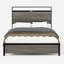 Cadre de lit pour grand lit, tête de lit à DEL avec 2 rangements inférieurs, métal et bois, gris antique, éclairage stable de taille portante, ports, style rétro moderne, pas de bruit, facile à assembler-1262642516