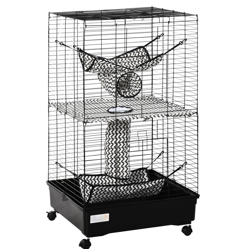 Petite cage de 42 po pour animaux, noire - équipée de roues, de freins et de plusieurs plateformes pour les soins de la cage d'amusement et de bonheur
