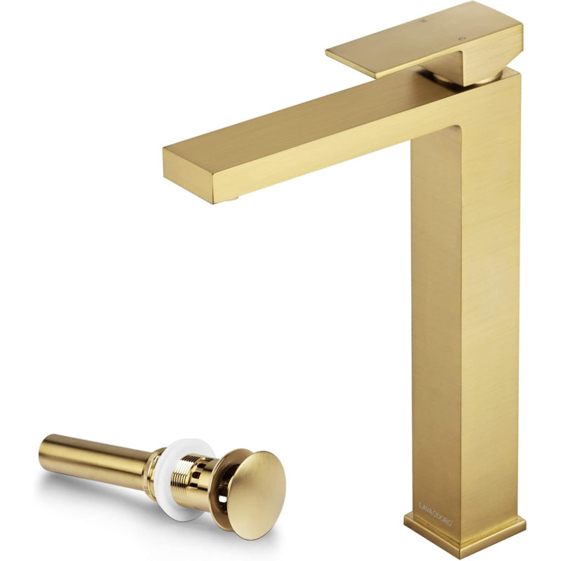 Gold Vessel Sink Faucet, Brushed Gold Single Hole Bowl Sink Faucet Tall Bathroom Faucet Single Handle With Pop Up Drain Assembly