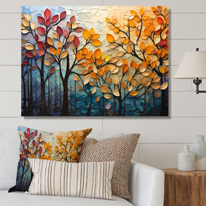 Leaves Autumnal Symphony Patchwork I - Décoration murale feuilles, H 16 po x l 32 po x P 1 po, Toile tendue, Sans cadre