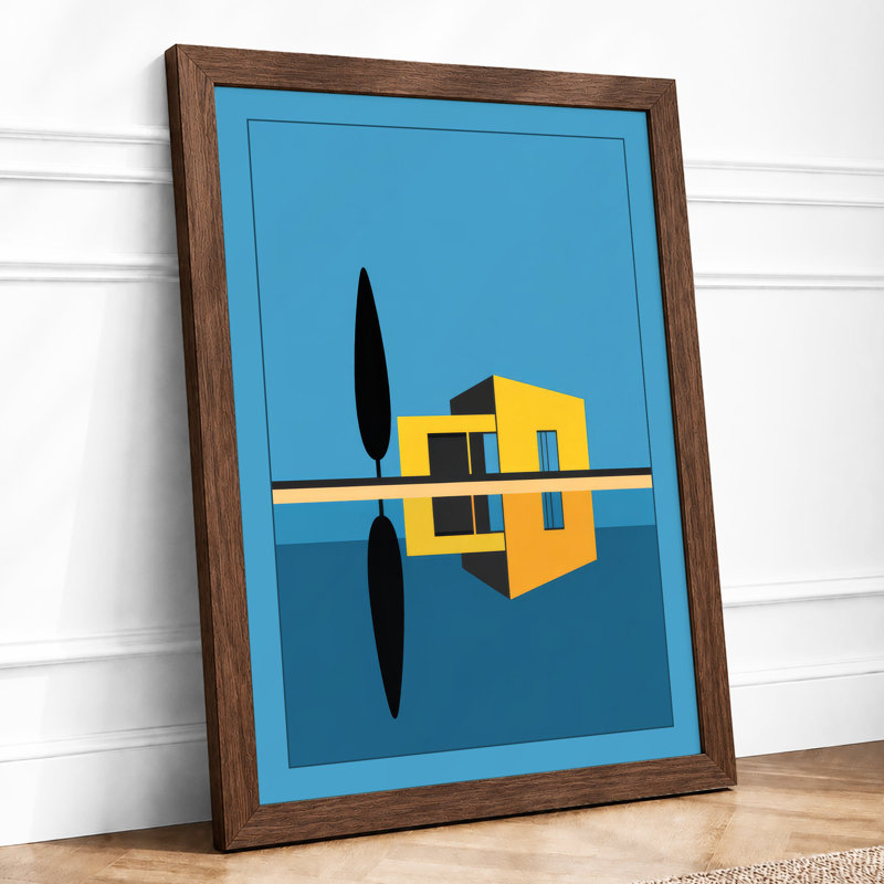 Aircraft Over Horizon Minimalist 1 Piece Single Picture Frame Wall Art, A4 - 29.7 x 21.0 cm, Walnut