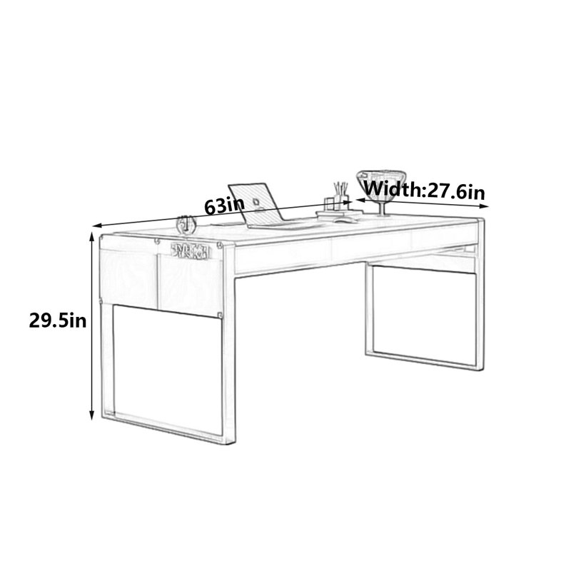 Bureau de luxe minimaliste, H 29,5 po x l 63 po x P 27,6 po