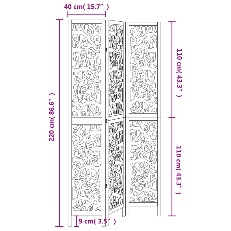 Celsa 110cm W 3 - Panel Solid Wood Folding Room Divider, 220cm H x 110cm W