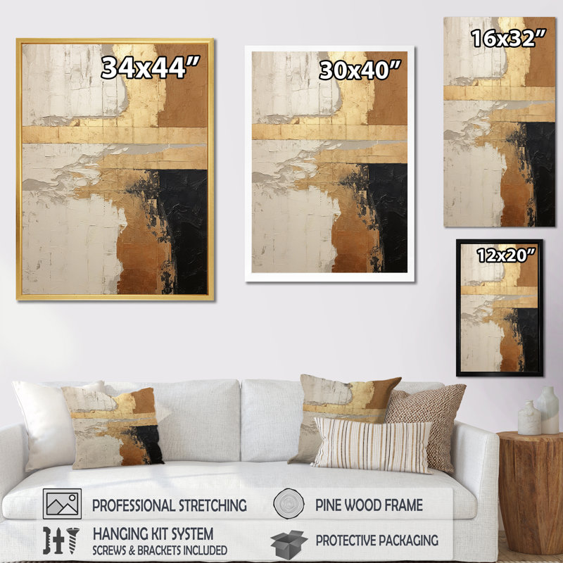 Abstrait abstrait "Beige Gold Road Collage IV", art mural abstrait sur toile, H 20 po x l 12 po x P 1 po, Toile tendue