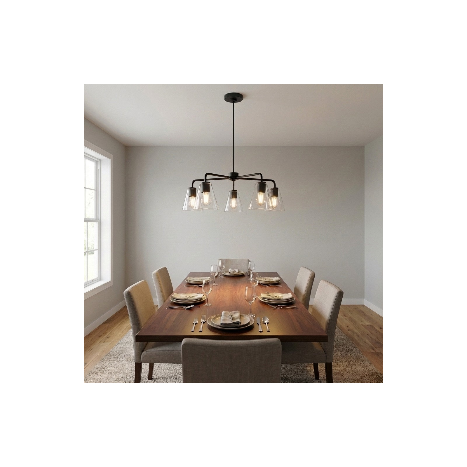 Hayden Five Light Chandelier, Clear, Midnight Black