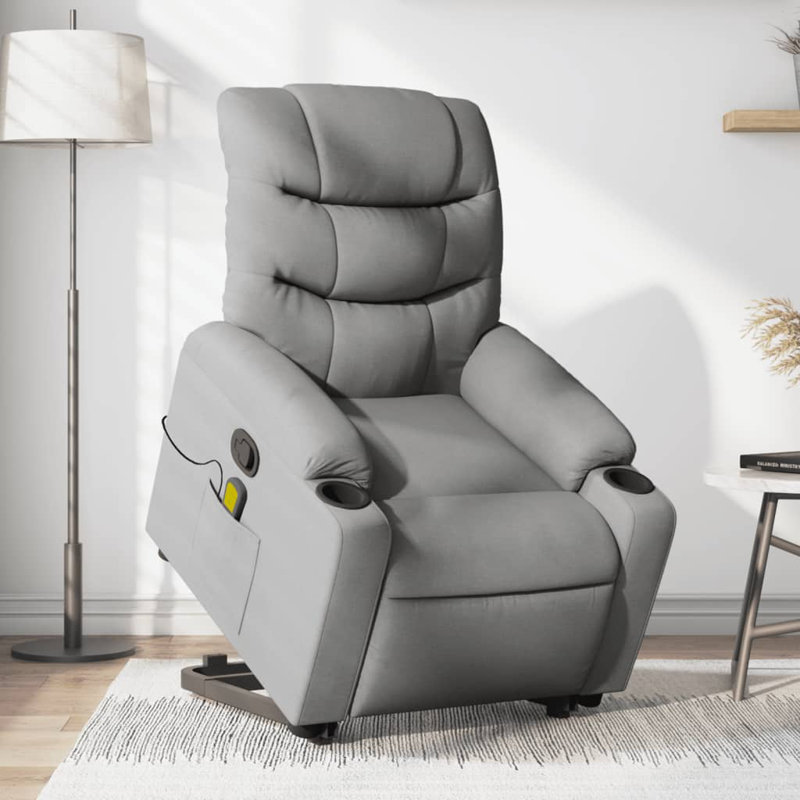 Upholstered Massage Chair, Light Gray Polyester, Manual