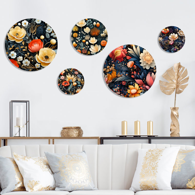 Penning - ensemble d'art mural floral rond de 5 fleurs
