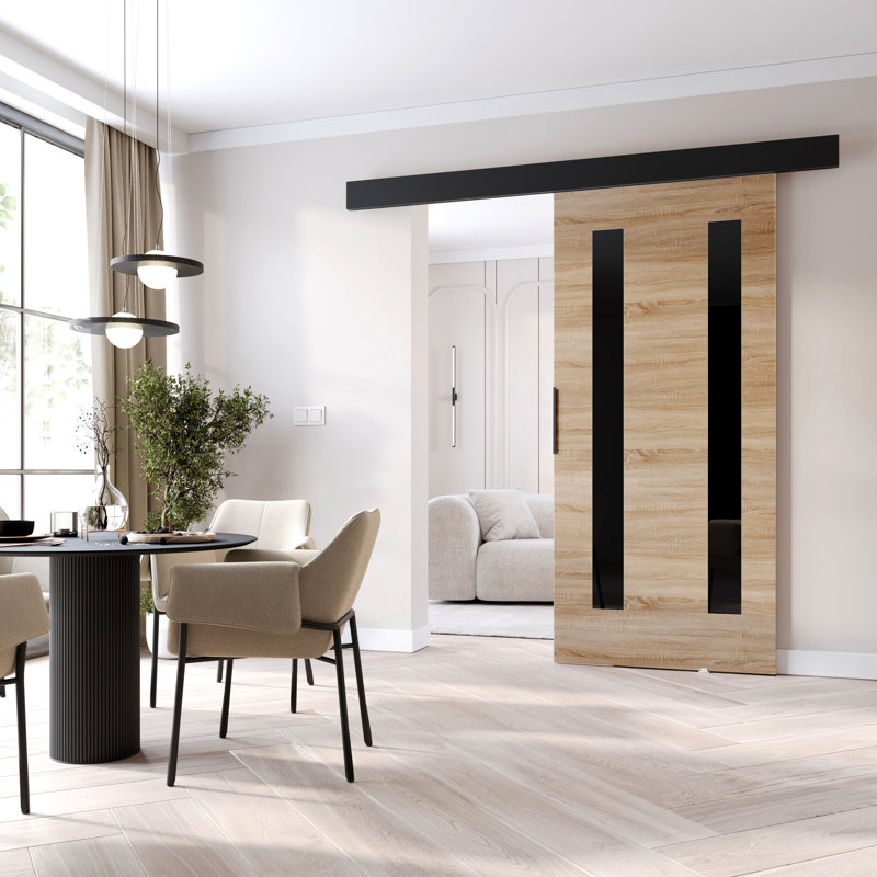 Sliding Door Prim H, Interior Door, Sonoma Oak/Black, 96cm x 205cm