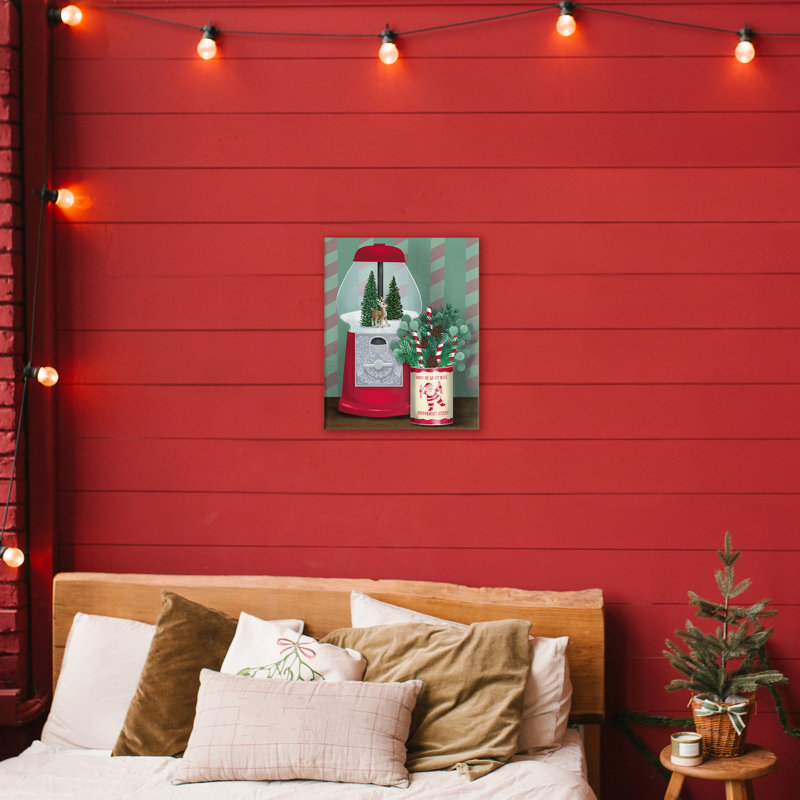 Toile de Noël rétro avec machine à boules de Noël, design par Jilly Jack Designs, H 20 po x l 16 po