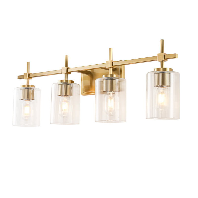 Applique murale moderne en verre transparent Aviara, Brushed Brass, 4, Verre strié