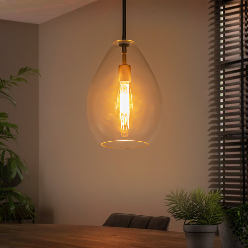 Luminaire suspendu en verre transparent 1 lumière Glowlite, Noir mat